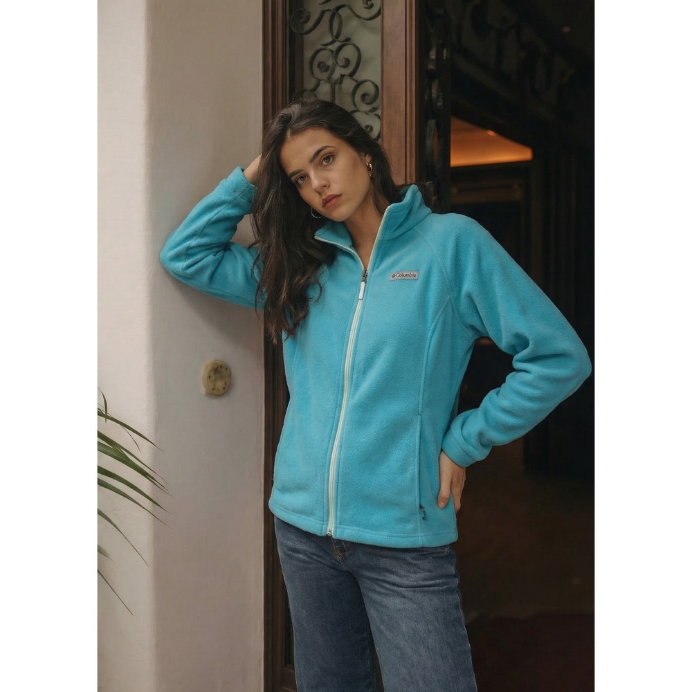 Columbia Full‑Zip Fleece Jacket Blue Youth Large / Women's Small Soft Outdoor